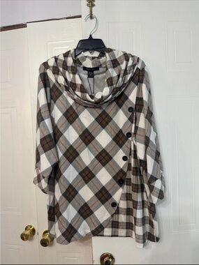 Robert Louis Brown & Cream Plaid Cowl Neck Tunic